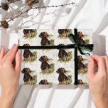 Vintage Retro Dachshund Dog Rustic Christmas Wrapping Paper<br><div class="desc">Vintage retro rustic custom Christmas Holiday Wrapping Paper illustrated by a dachshund dog and christmas tree greenery.</div>