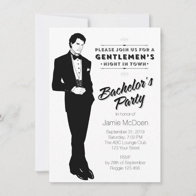 Vintage Retro Dapper Bachelor's Party Invitation (Front)