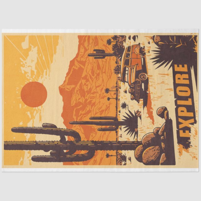 Vintage Retro Desert Travel Poster Decoupage Tissue Paper (Front)