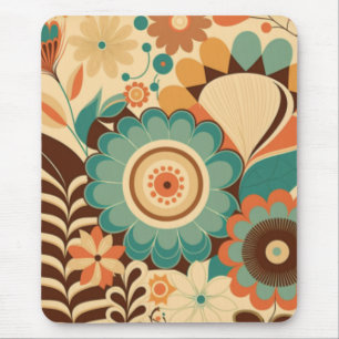 Vintage retro design floral brown beize green mouse mat