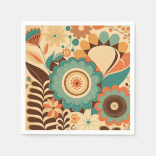 Vintage retro design floral brown beize green napkin