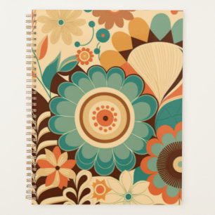 Vintage retro design floral brown beize green planner