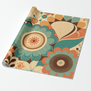Vintage retro design floral brown beize green wrapping paper