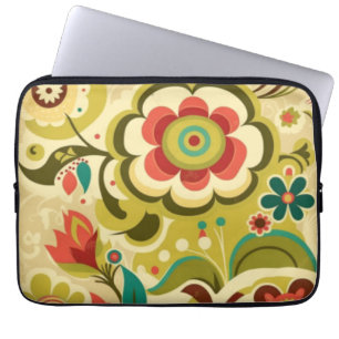 Vintage retro design floral light green laptop sleeve