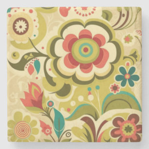 Vintage retro design floral light green stone coaster