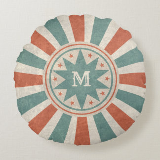 Vintage Retro Design with (or without) Monogram Round Cushion