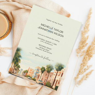 Vintage Retro Destination Wedding Charleston Invitation