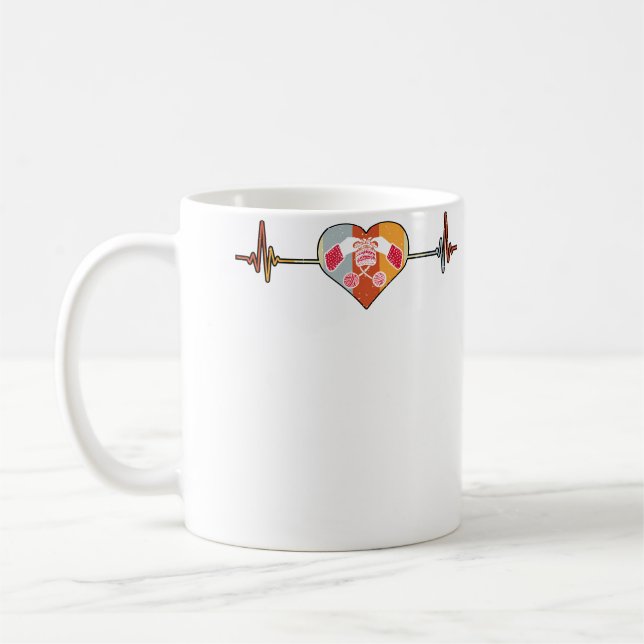 Vintage Retro Distressed Heartbeat Crochet Knittin Coffee Mug (Left)