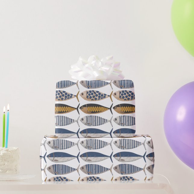 Vintage Retro Distressed Sardines, Fisherman Wrapping Paper (Party Gifts)