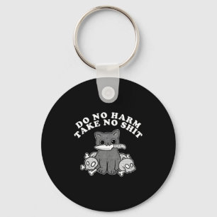 Vintage Retro Do No Harm Take No Funny Cat Humor G Key Ring