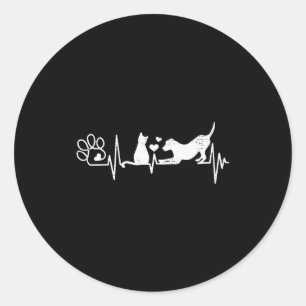 Vintage Retro Dog And Cat Heartbeat Funny Classic Round Sticker