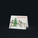 Vintage Retro Dog And Christmas Tree Greetings  Holiday Card<br><div class="desc">A vintage Dogs and puppy and Christmas tree. A vintage retro snow scene and old fashioned Christmas greetings card that features A bunch of dogs puppies .For Christmas holiday cards to grant your family and friends a joyful Christmas with old fashion style . Grab this retro elegant religious Christmas card...</div>