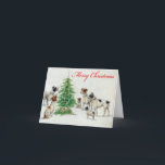 Vintage Retro Dog And Christmas Tree Greetings  Holiday Card<br><div class="desc">A vintage Dogs and puppy and Christmas tree. A vintage retro snow scene and old fashioned Christmas greetings card that features A bunch of dogs puppies .For Christmas holiday cards to grant your family and friends a joyful Christmas with old fashion style . Grab this retro elegant religious Christmas card...</div>