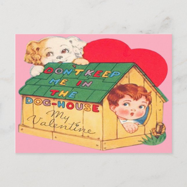 Vintage Retro Dog House Valentine Card (Front)