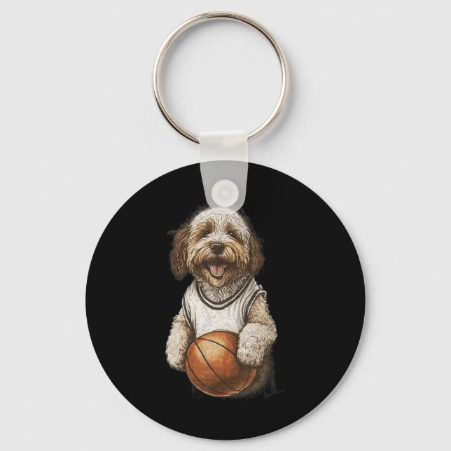 Vintage Retro Dog Playing Sketll  Key Ring (Front)