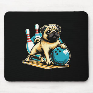 Vintage Retro Dog Pug Playing Bowling Mouse Mat