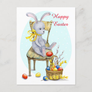 Vintage retro Easter bunny Holiday Postcard