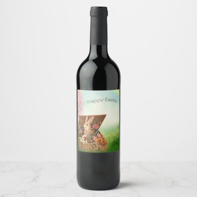 Vintage Retro Easter Bunny   Wine Label (Front)