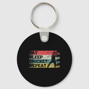 Vintage Retro Eat Sleep Cricket Repeat Funny Sport Key Ring