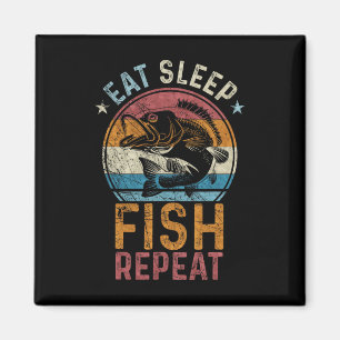 Vintage Retro Eat Sleep Fish Repeat  Magnet