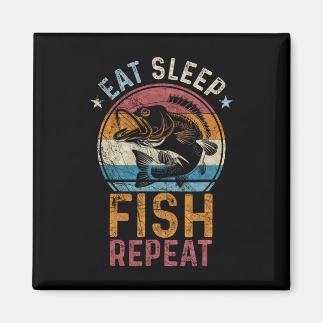 Vintage Retro Eat Sleep Fish Repeat  Magnet (Front)