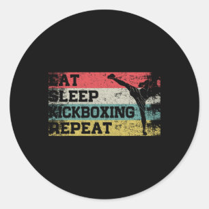 Vintage Retro Eat Sleep Kickbox Repeat Funny Kickb Classic Round Sticker