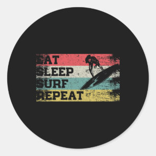 Vintage Retro Eat Sleep Surf Repeat Surfing Surfer Classic Round Sticker