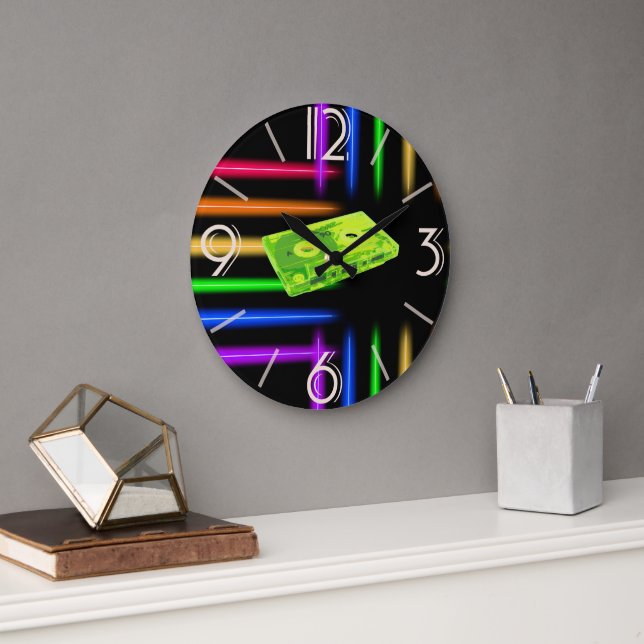 Vintage retro eighties cassete neon music large clock (Office)