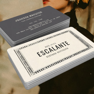 Vintage Retro Elegant Black Border Beige  Business Card