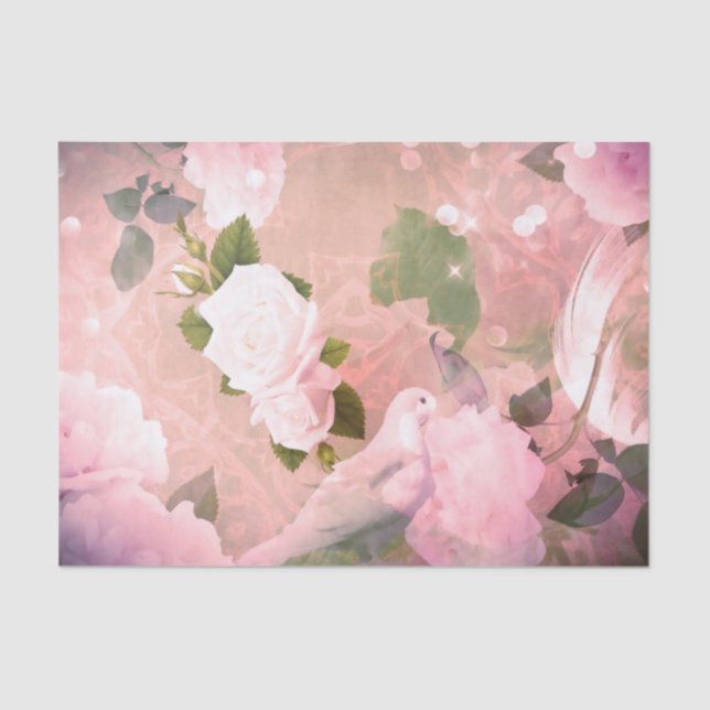 Vintage Retro Elegant Dove Feathers Roses Tissue Paper (Front)