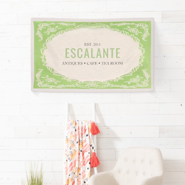 Vintage Retro Elegant Floral Green Beige Frame Banner (Insitu)