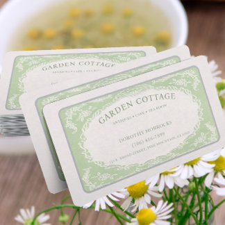 Vintage Retro Elegant Floral Green Beige Frame Business Card