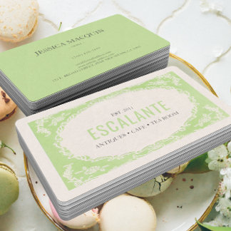 Vintage Retro Elegant Floral Green Beige Frame Business Card