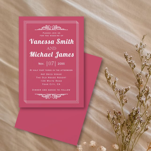 Vintage retro elements viva magenta wedding invitation (Creator Uploaded)