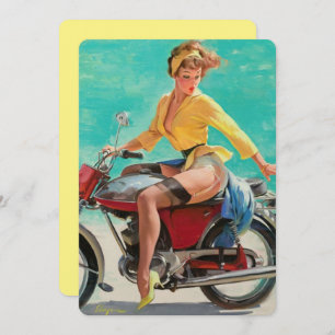 Vintage Retro Elvgren Motorcycle Biker Pin-UP Girl Invitation