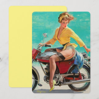 Vintage Retro Elvgren Motorcycle Biker Pin-UP Girl Invitation