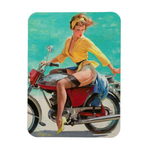 Vintage Retro Elvgren Motorcycle Biker Pin-UP Girl Magnet