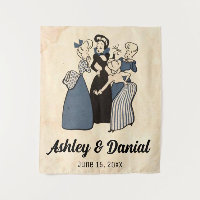 Vintage Retro Engagement Ring 50s Funny Wedding Tapestry (Front)