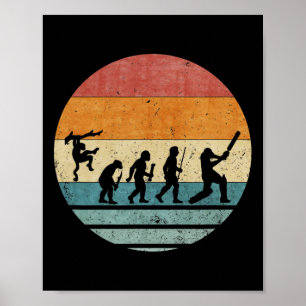 Vintage Retro Evolution Of Cricket Player Silhouet Poster