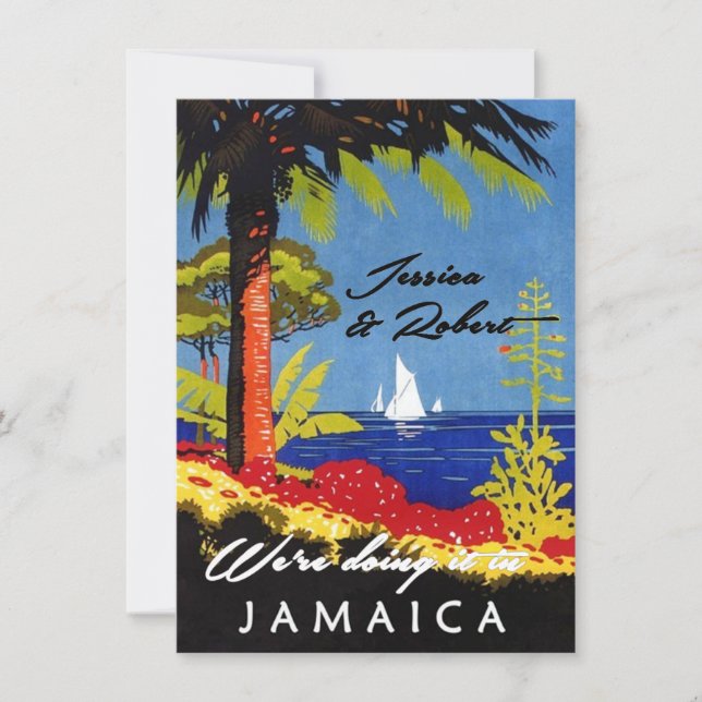 Vintage Retro Exotic Island Jamaica Wedding Invite (Front)