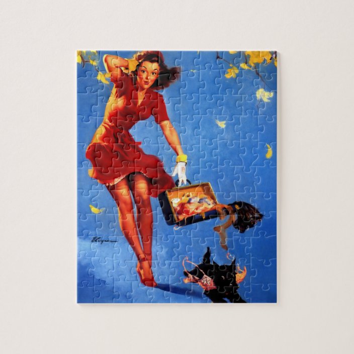 Vintage Retro Fall Spell Pinup Girl Jigsaw Puzzle Uk
