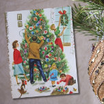 Vintage Retro Family Decorating Christmas Tree Holiday Card<br><div class="desc">Vintage Retro Family Decorating Christmas Tree Holdiay Card.</div>