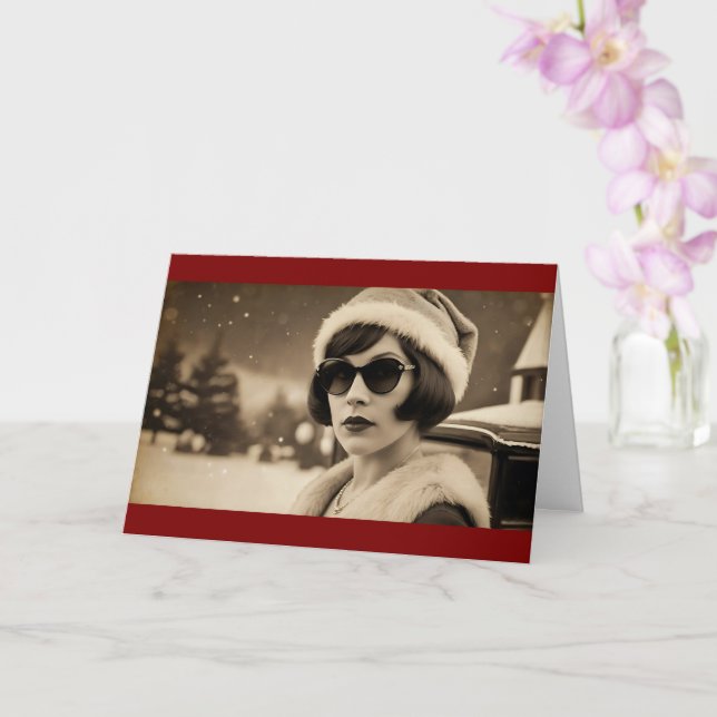 Vintage Retro Fashion Photograph Christmas  Card (Orchid)