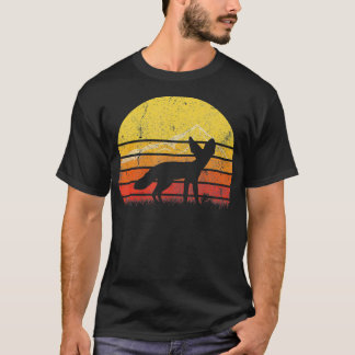 Vintage Retro Fennec Fox Silhouette Sunset Distres T-Shirt