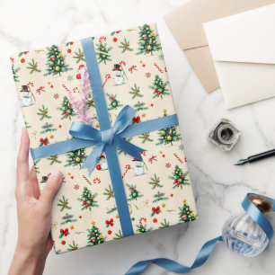 Vintage Retro Festive Christmas Tree Holiday Wrapping Paper