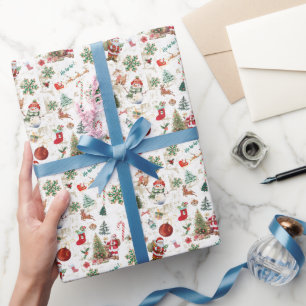 Vintage Retro Festive Red Christmas Holiday Wrapping Paper