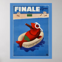 Vintage retro Finale cute fish Italian travel ad