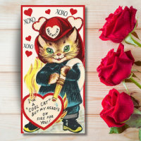 Vintage Retro Firefighter Cool Cat Valentine's Day