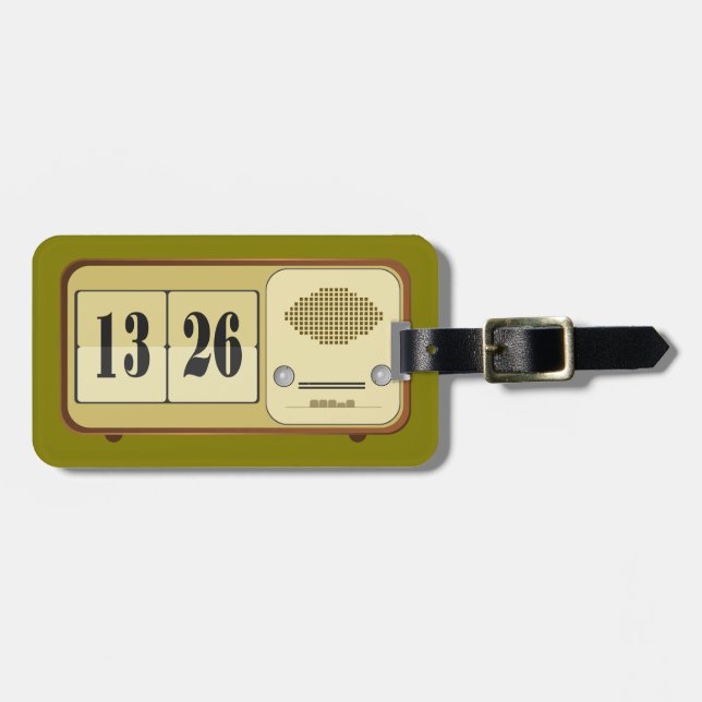 Vintage Retro Flip Clock Radio Luggage Tag (Front Horizontal)