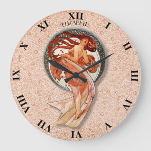 Vintage Retro Floral Art Nouveau Dancing Girl Large Clock